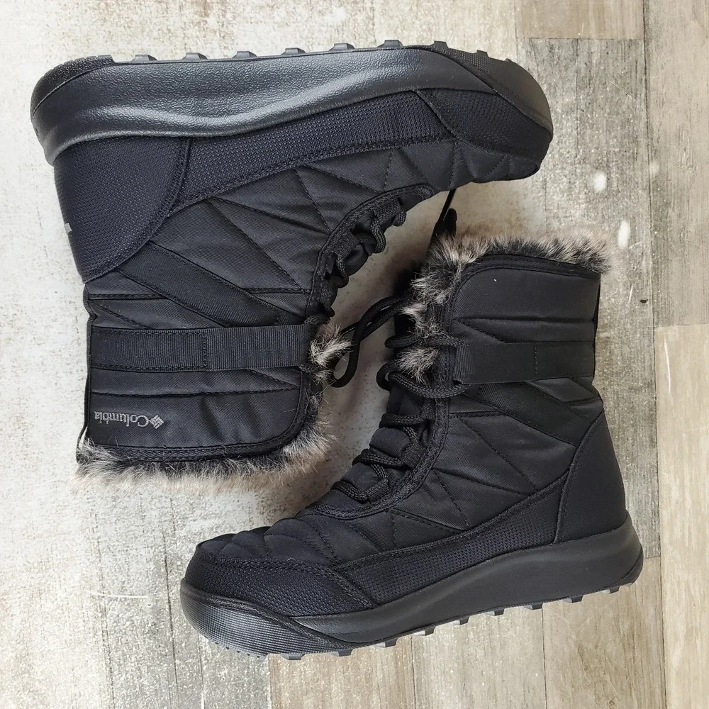 Columbia Minx Shorty IV Womens Ankle Boots Sz 6 Black Titanium Quilted Lace Up